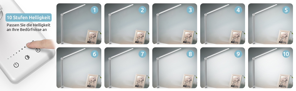 LED лампа настільна дитяча з регулюванням яскравості, 5 кольорів, 10 рівнів, захист очей, сенсорне керування, складана, з акумулятором 2500mAh, срібна