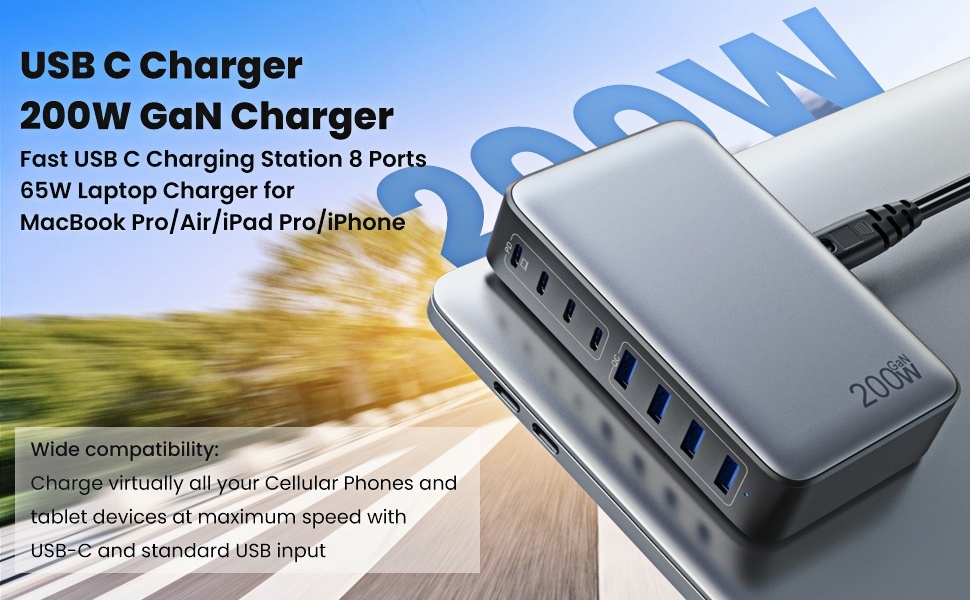 Зарядний пристрій USB-C 620W, 10 портів, швидка зарядка PD PPS 100W, для MacBook Pro/Air, iPad, iPhone 16/15/14/13/12 Pro Max, Samsung (чорний)