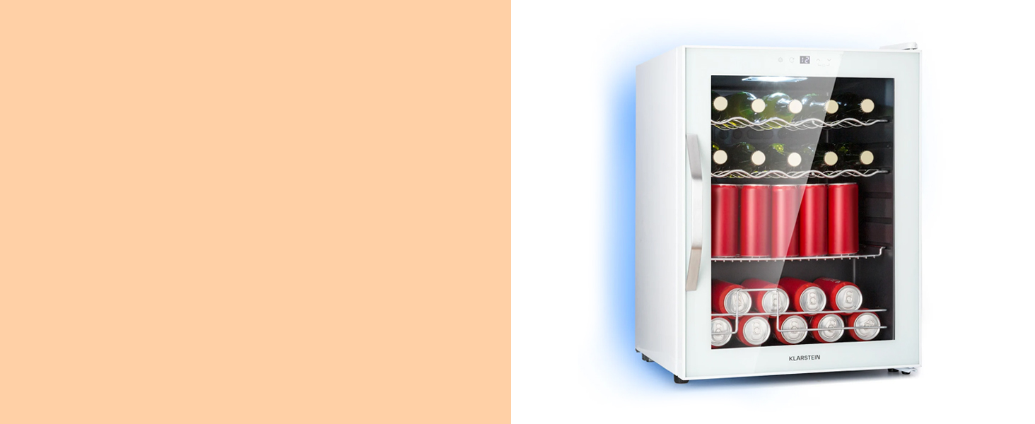 Klarstein Mini Fridge with Glass Door - 80L Compact Beverage Cooler with Adjustable Shelves & Wave Design Racks