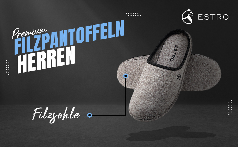 Чоловічі фетрові тапочки ESTRO - теплі зимові халапи для дому, широка модель, сірий колір, розмір 45 EU