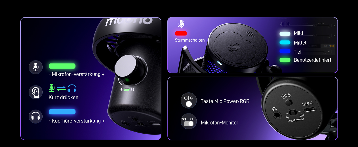 Мікрофон MAONO DM40 Pro бездротовий для ПК з RGB-підсвіткою та ШІ-зміною голосу, шумозаглушення, для геймінгу, подкастингу, стрімінгу, чорний