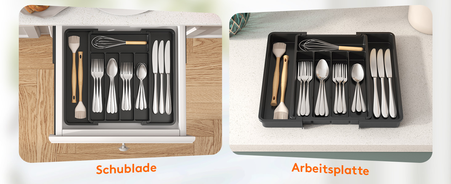 Органайзер для столових приладів Lifewit в шухляду, регульований, пластиковий, 33-57 см, глибина 38 см, чорний