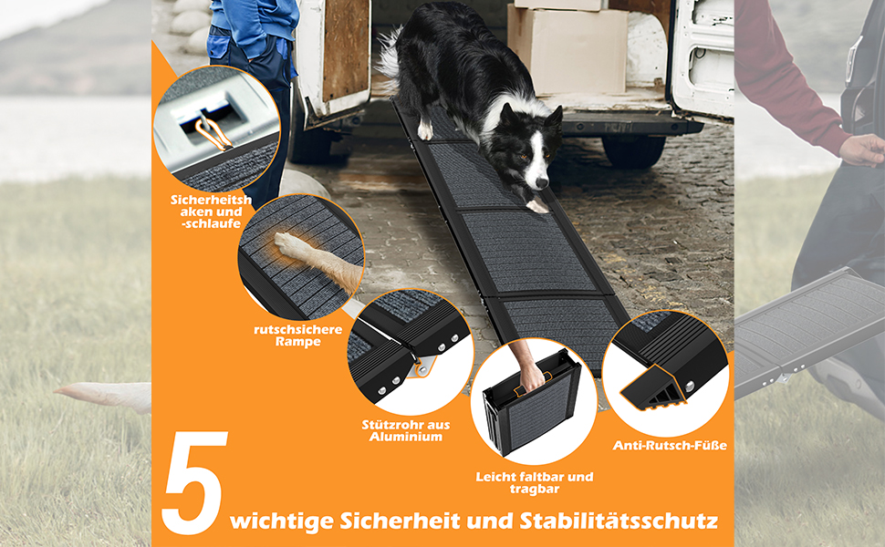 Рампа для собак у автомобіль Aufun 157x44 см, складна, з антиковзким покриттям, для великих та середніх собак до 110 кг