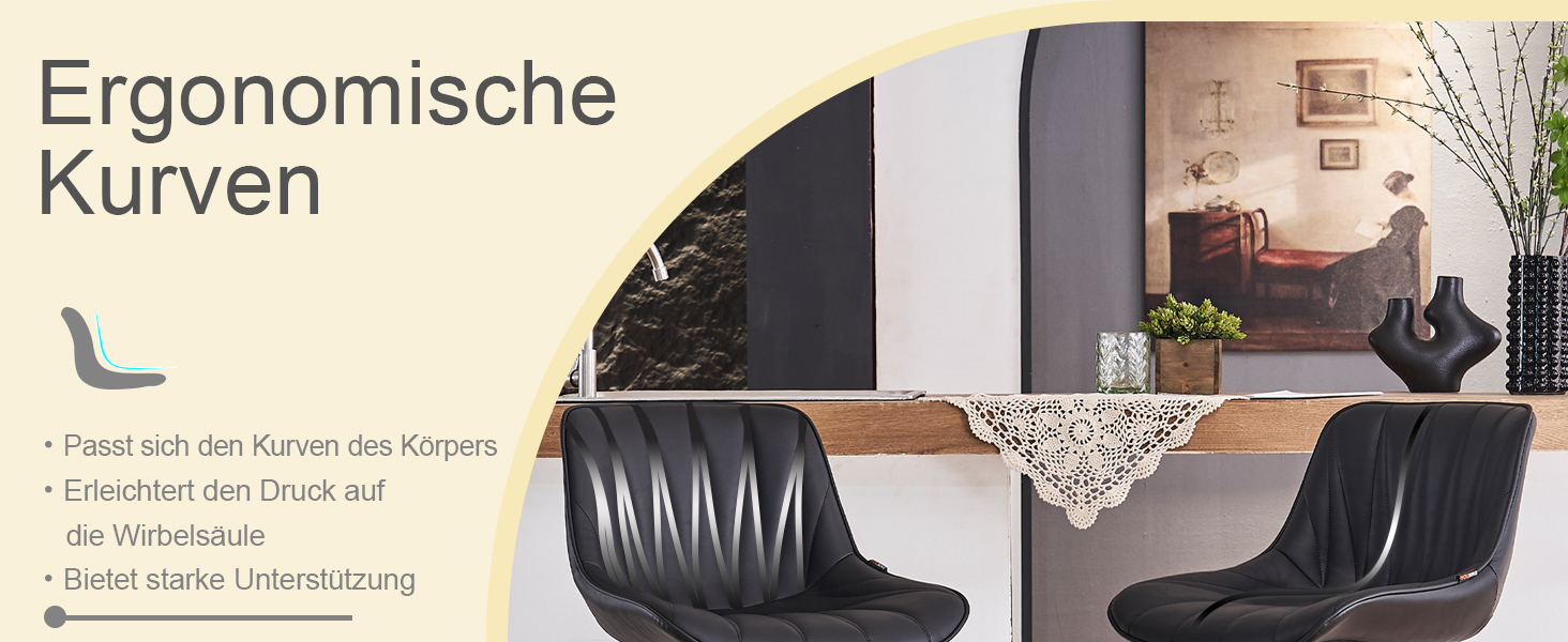 Барні стільці YOUTASTE 2 шт. Регульована висота, поворотні, з PU-шкірою, з підніжкою та спинкою. Підходять для кухні, бару, стійки. Чорний колір