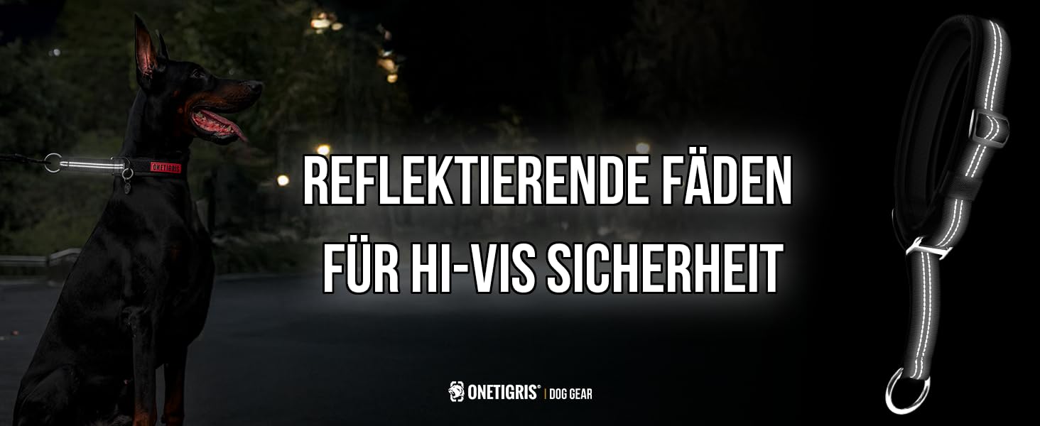 Нашийник для собак OneTigris Zug-Stopp, м'який, широка стрічка з відбиваючими елементами, чорний, XL, для середніх та великих собак