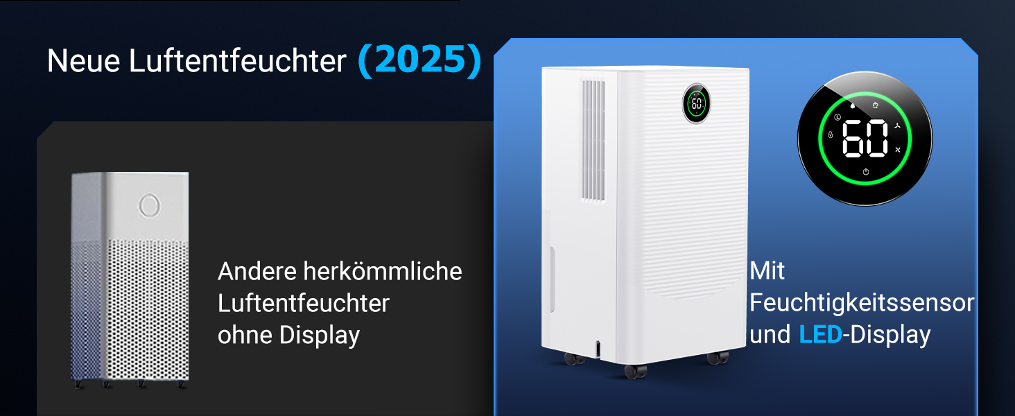 Електричний осушувач повітря 20л/день з датчиком вологості та LED дисплеєм, таймером, 3 режими, для спальні, офісу, підвалу, безперервна подача, білий