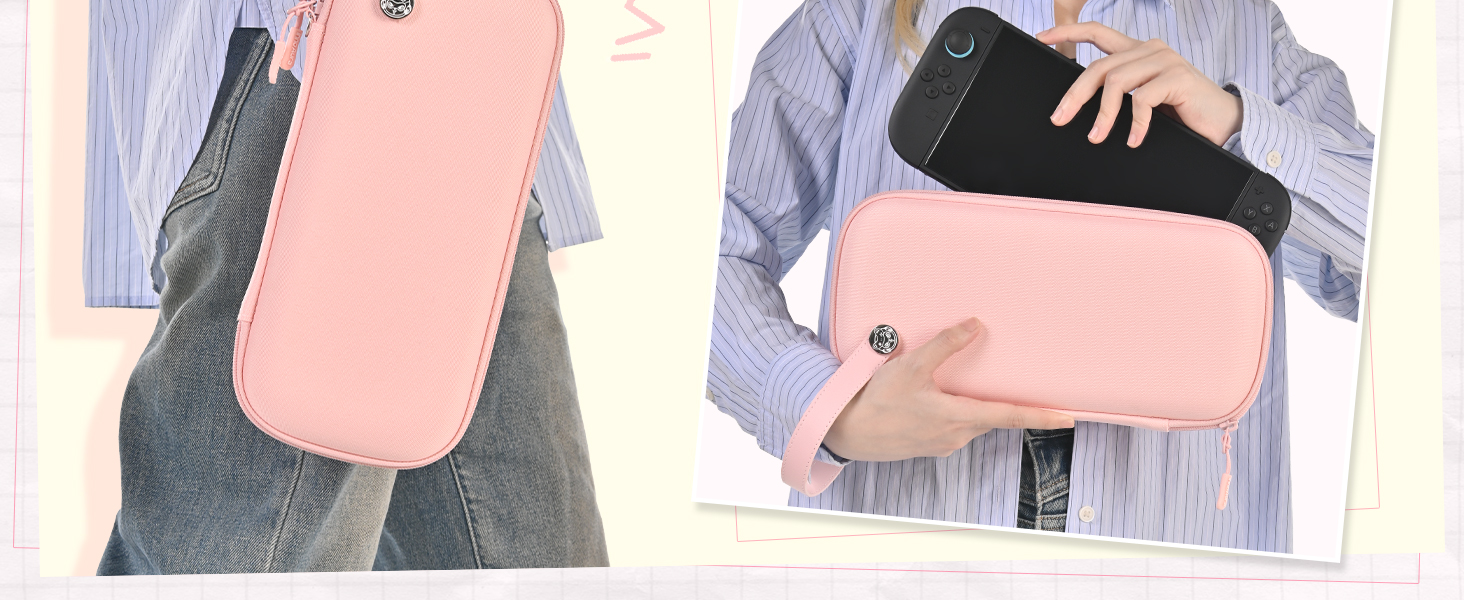 Чохол для Nintendo Switch 2 innoAura Switch 2 Tasche, фіолетовий Galaxy (рожевий Slim) - водовідштовхувальний, ударостійкий з відділенням для AirTag та великою сітчастою кишенею