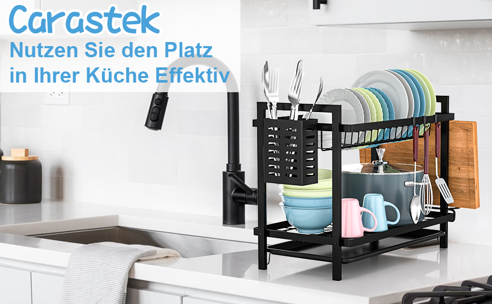 Dish Drying Rack, Dish Basket, Dish Drying Rack for Dishes, Dish Drying Stand, Dish Drying Rack for Countertop Sink Organizer (White) (Two-Tier)