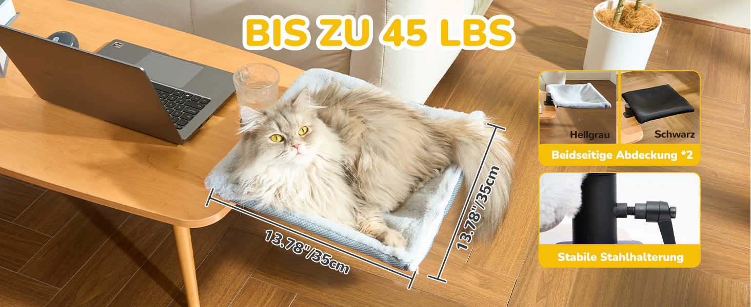 Підвісне ліжко для котів CATISM, 360° обертання, сірий колір, до 20 кг