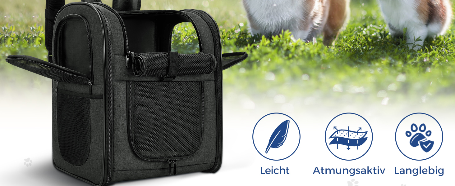 Рюкзак для собак та котів Apollo Walker - зручний та дихаючий, для малих тварин (2-15 кг), чорний