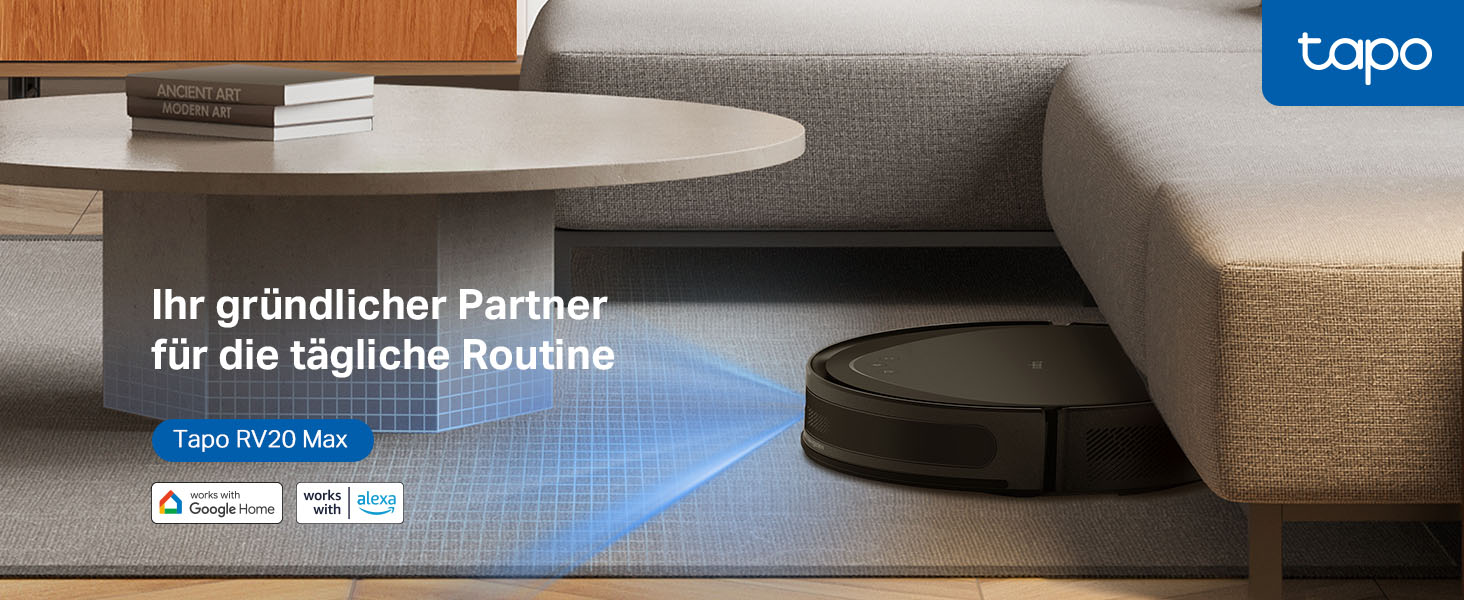 Робот-пилосос Tapo RV20 Max Plus з функцією миття та автоматичною станцією зарядки, 5300Pa, 83 мм, сумісний з Alexa & Google Assistant, керування через додаток
