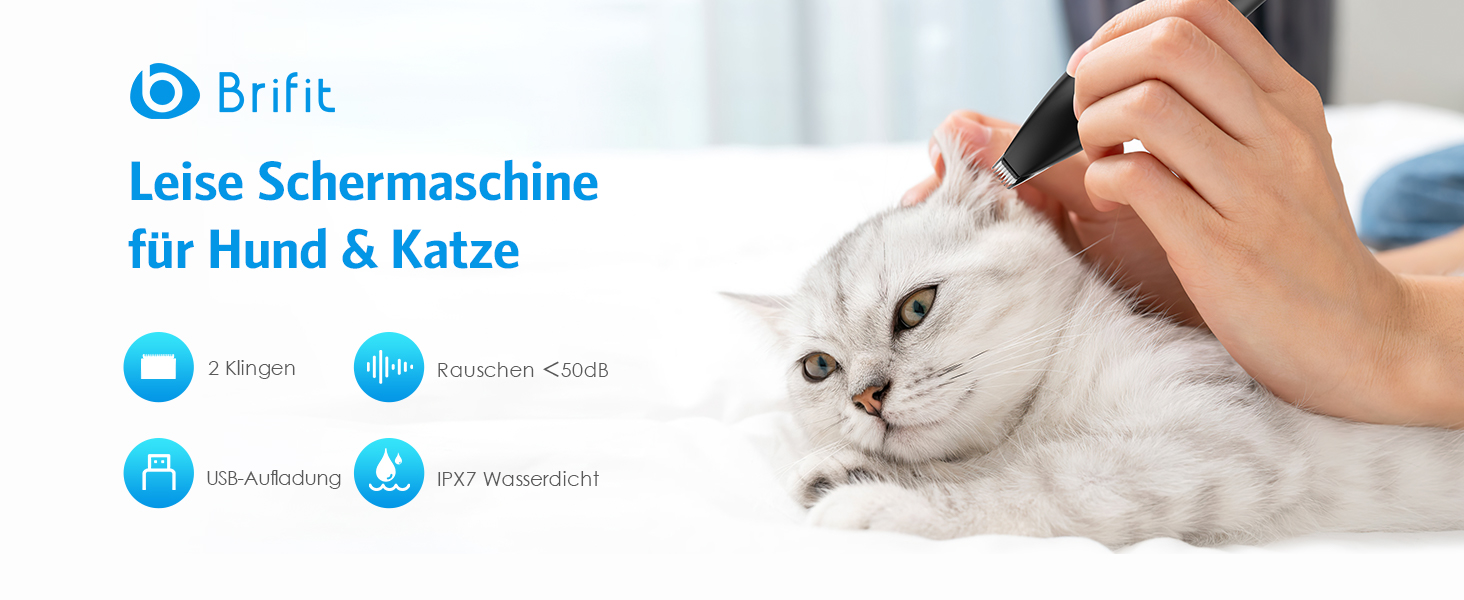 Набір для стрижки собак та котів 2-в-1 Brifit, триммер для лап, тиха, водонепроникна IPX7, професійна стрижка тіла, лап, очей, вух, обличчя, білий (чорний)