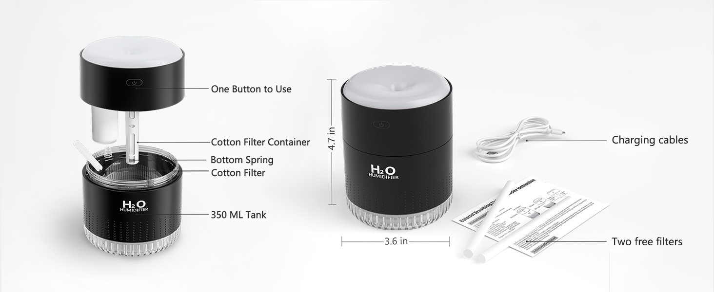 Увлажнитель воздуха Mini USB с LED-подсветкой AIR Humidifier - для спальни, растений, детской, офиса, детской комнаты (Зеленый) (Черный)