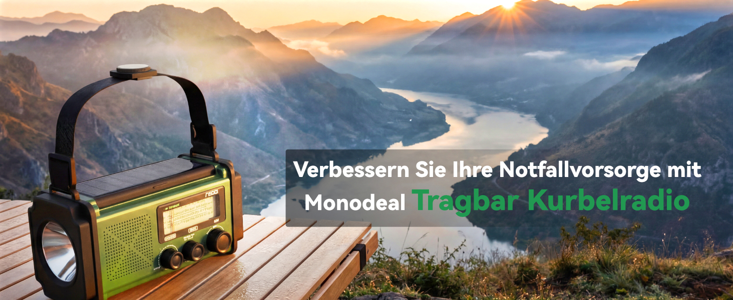 Радіо на сонячній батареї та з ручним заводом Monodeal з Power Bank, аварійне радіо для кемпінгу та надзвичайних ситуацій, вбудований SOS-сигнал, LED-ліхтарик, зелений