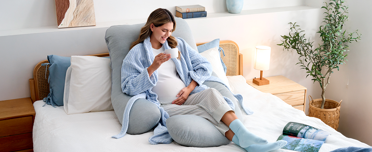 Вагітний подушка Momcozy з кристального велюру U-подібної форми - подушка для вагітних, підтримка спини та стегон (145см, сірий)