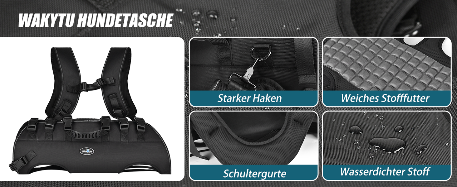 Сумка-переноска для собак великих порід Wakytu: переноска-рюкзак для собак з проблемами суглобів, травмами, літніх собак. Максимальна вага 30-40 кг, чорна, 4XL