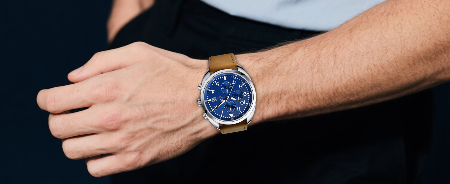 Чоловічий годинник SAPPHERO: кварцовий, аналоговий, з шкіряним ремінцем. Класичний бізнес-годинник, водостійкий (50 м), з арабськими цифрами, хронограф, чорний колір. Модель 2215