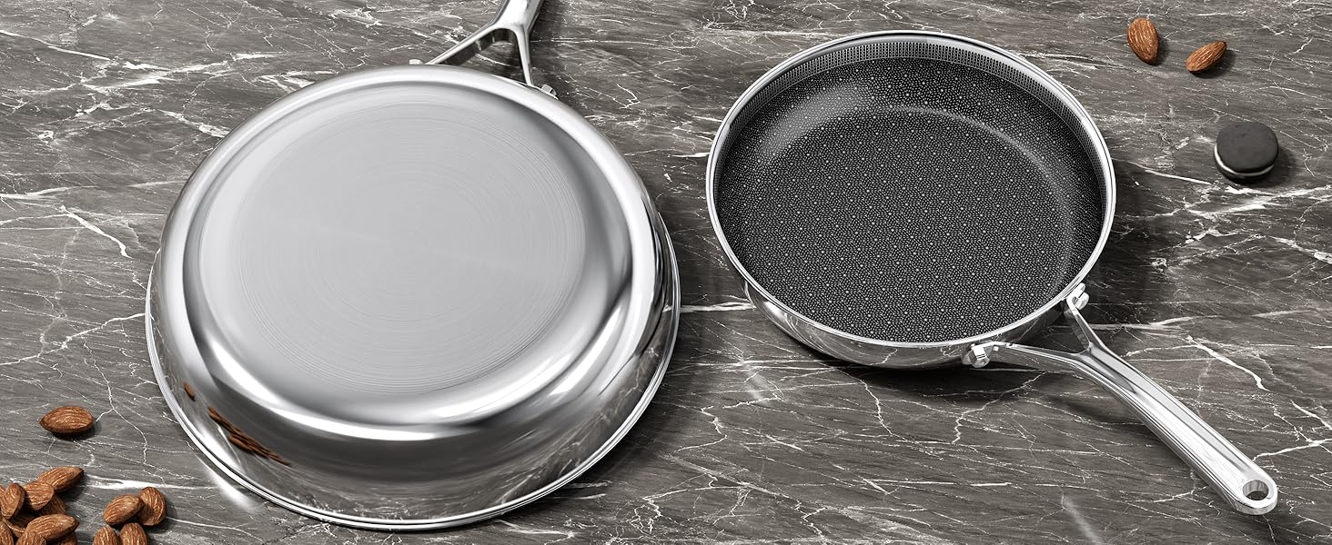Сковорода керамічна Innerwell 28 см з нержавіючої сталі, антипригарна, без PFAS/PFOA/PTFE, для індукційних, газових та електричних плит, придатна для духовки та посудомийної машини