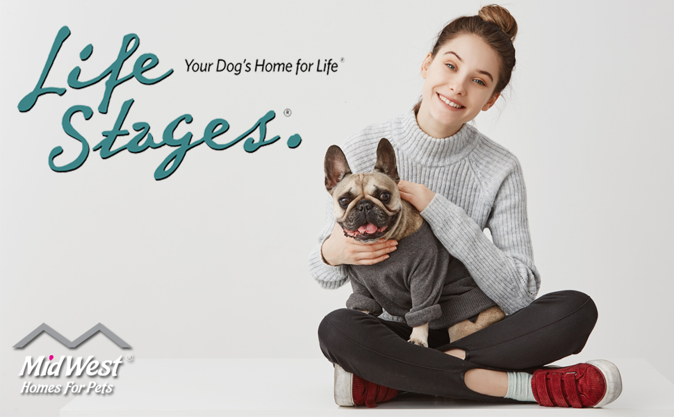 Кія для собак Midwest Homes Life Stages 1636DDU, чорна, середнього розміру, з подвійними дверима, металева, 91 см, з перегородкою, захист підлоги, вилка, для собак середніх порід