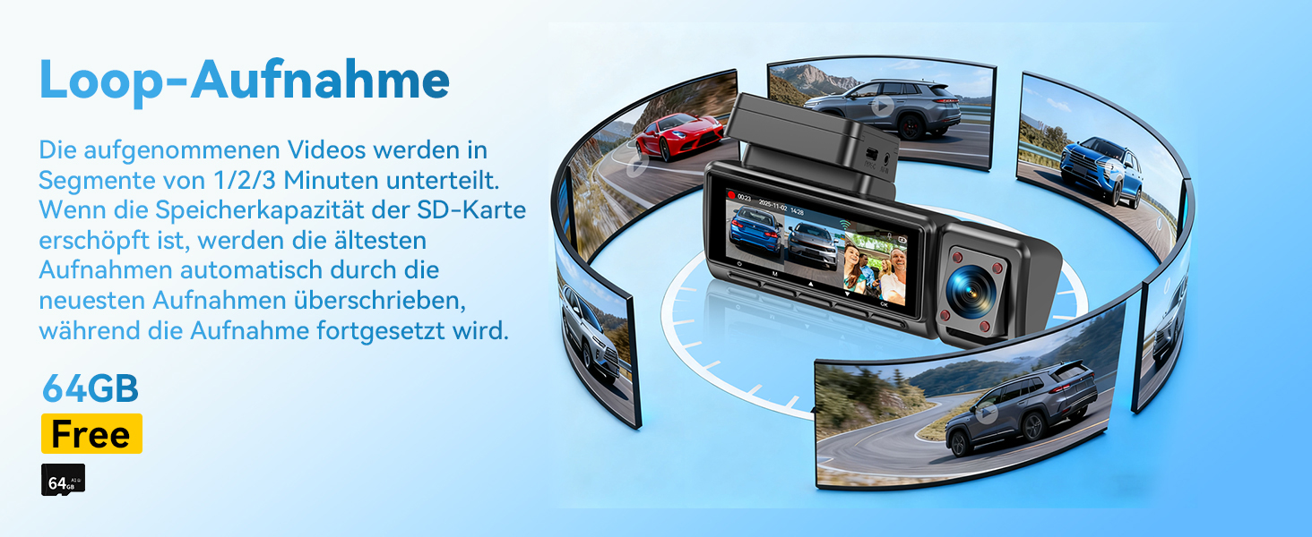 Автомобільний відеореєстратор 4K/1080P 4-канальний (передній, задній, внутрішні) з SD-картою 64ГБ, 3