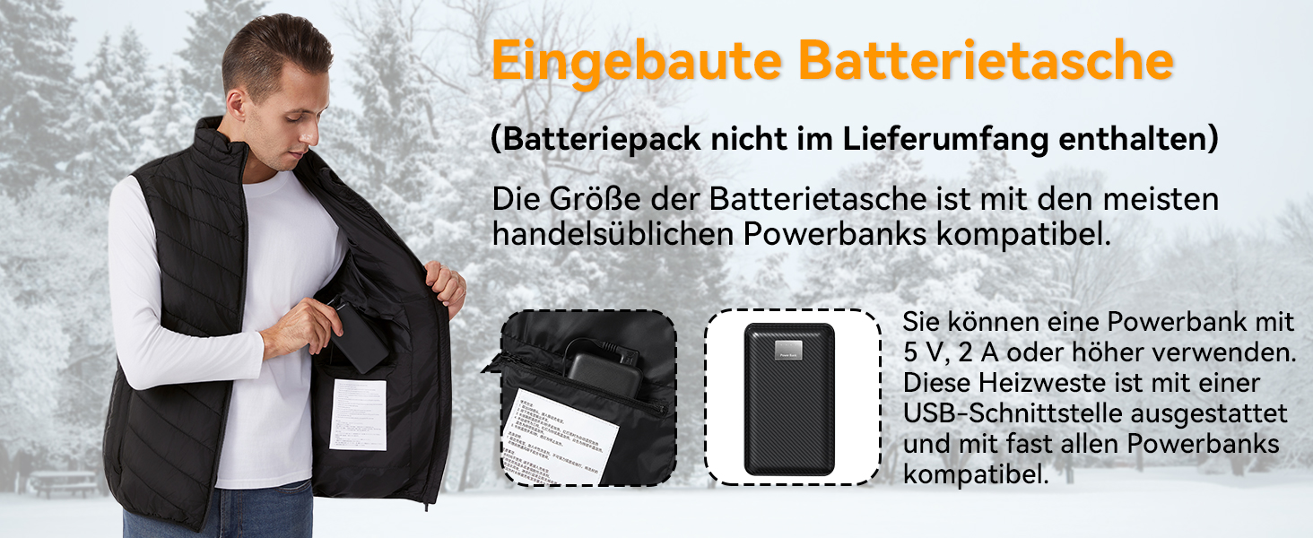 Обогрівальний жилет для чоловіків та жінок - USB жилет з 9 зонами нагріву та 3 рівнями температури, ідеальний для кемпінгу та піших прогулянок (Powerbank не входить до комплекту), чорний, 3XL