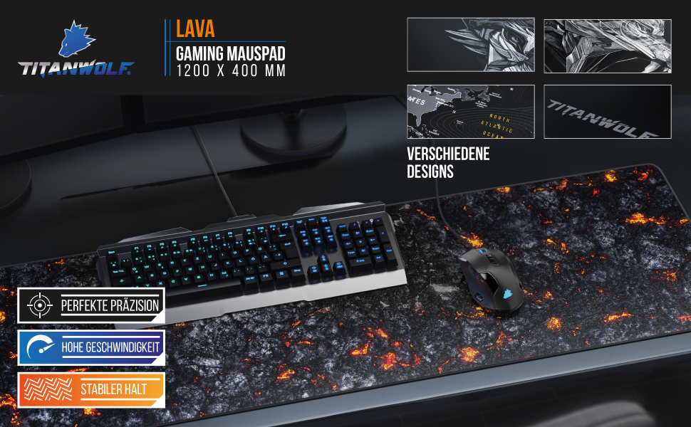Миша для геймінгу TITANWOLF XXXL 1200x400 мм з малюнком Lava - великий килимок для миші, підвищена точність