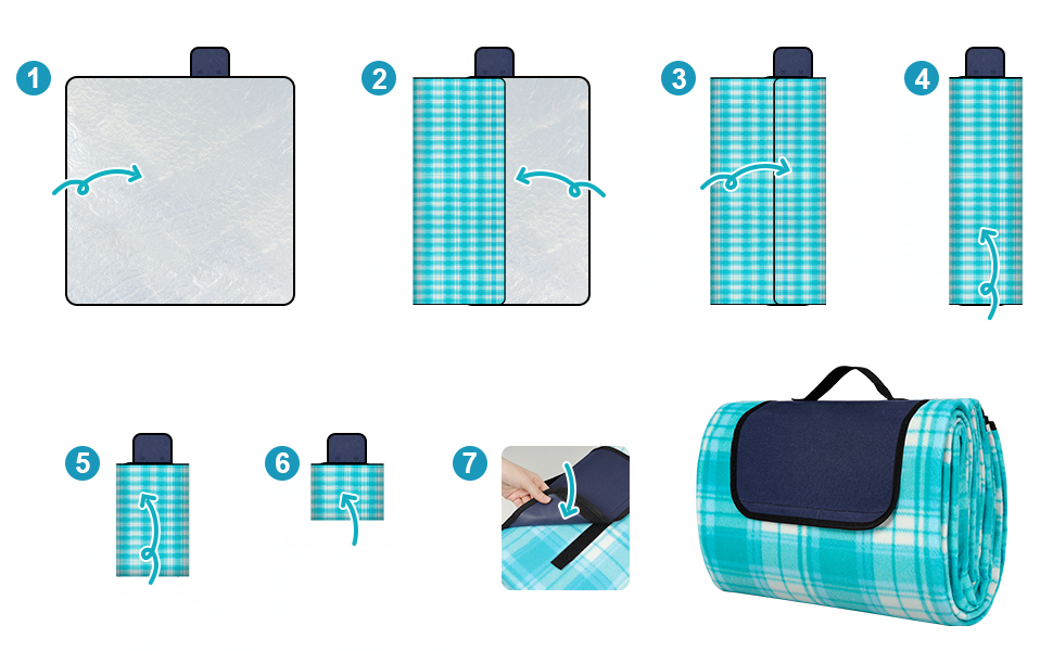 Килимок для пікніка SOMLAW водовідштовхувальний, великий, 200x200 см, для 4-6 осіб, з ручкою, ідеальний для кемпінгу та пляжу (Himmelblau Kariert)