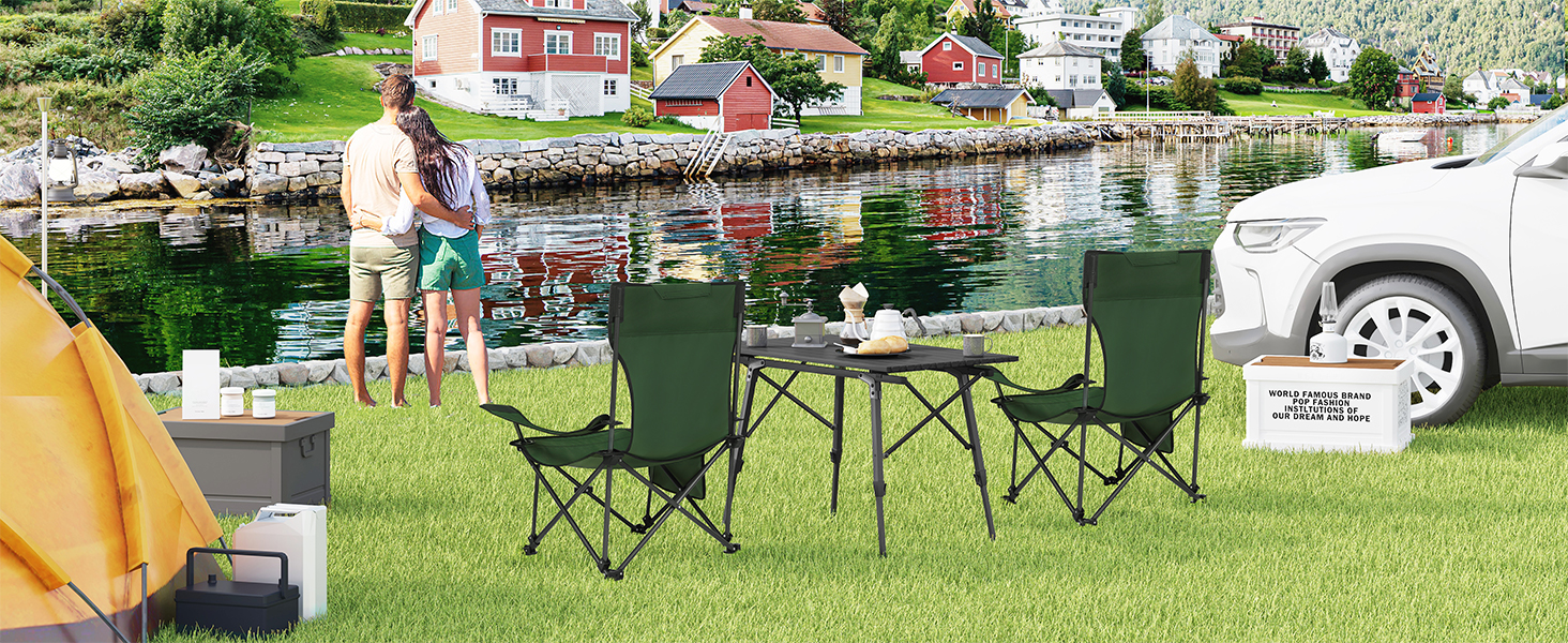 Набір кемпінгових стільців WOLTU 2 шт. з підставкою для ніг, пляжний стілець-трансформер, стілець для риболовлі з підсклянником та сумкою для зберігання (Зелений)