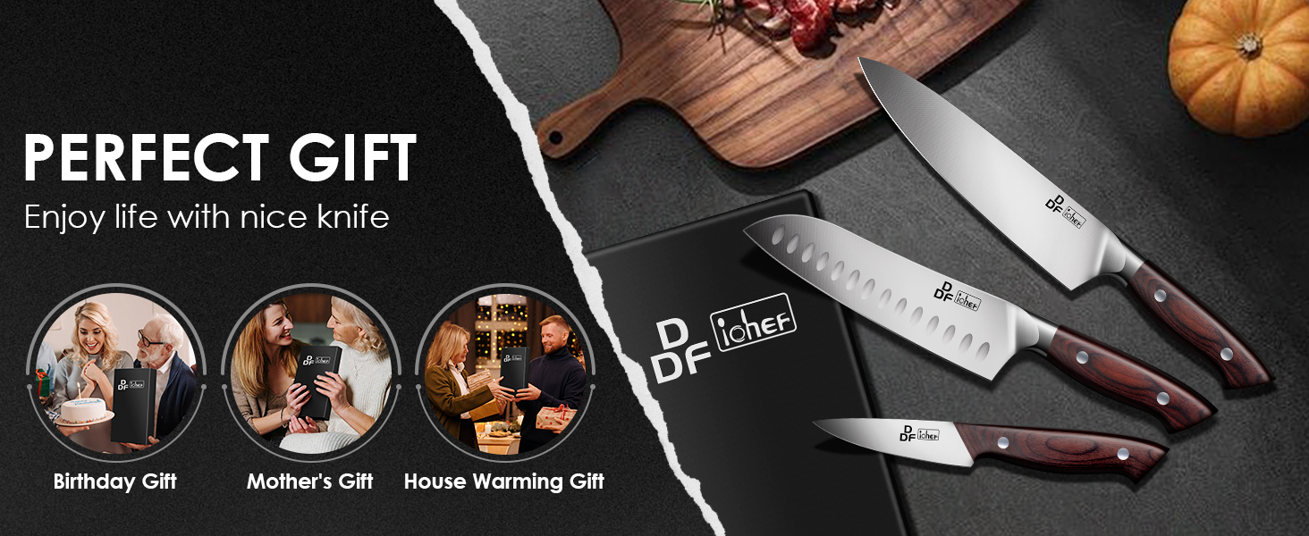 Набір кухонних ножів DDF iohEF 3 шт. з нержавіючої сталі - кухонний, сантоку, для чищення овочів