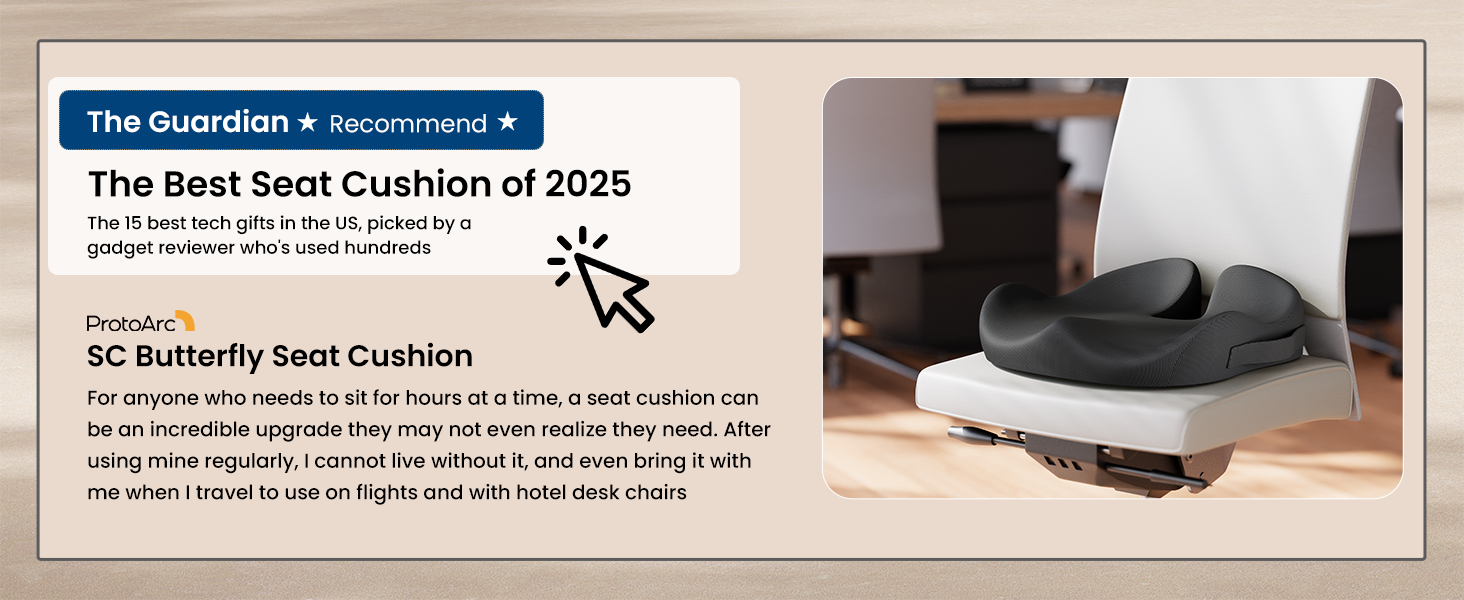 Ортопедична подушка для сидіння ProtoArc для офісного крісла: Memory Foam, рівномірний розподіл тиску, комфорт для офісу, авто, інвалідного візка, чорний, велика