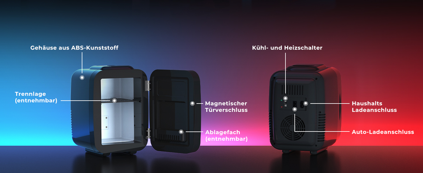 Міні холодильник 4L з RGB підсвіткою, охолодження/підігрів, 2в1, для напоїв та догляду за шкірою, 220V/12V, чорний