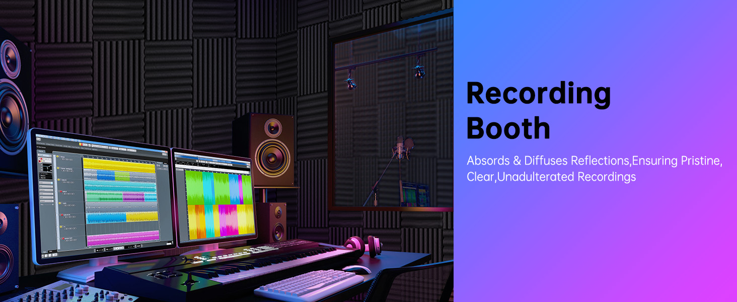 Акустичний поролон JBER, звукопоглинаючі пірамідні панелі для студії, вогнестійкі шумоізоляційні плити (48 шт, 30x30x2.5 см, чорний, без клею)