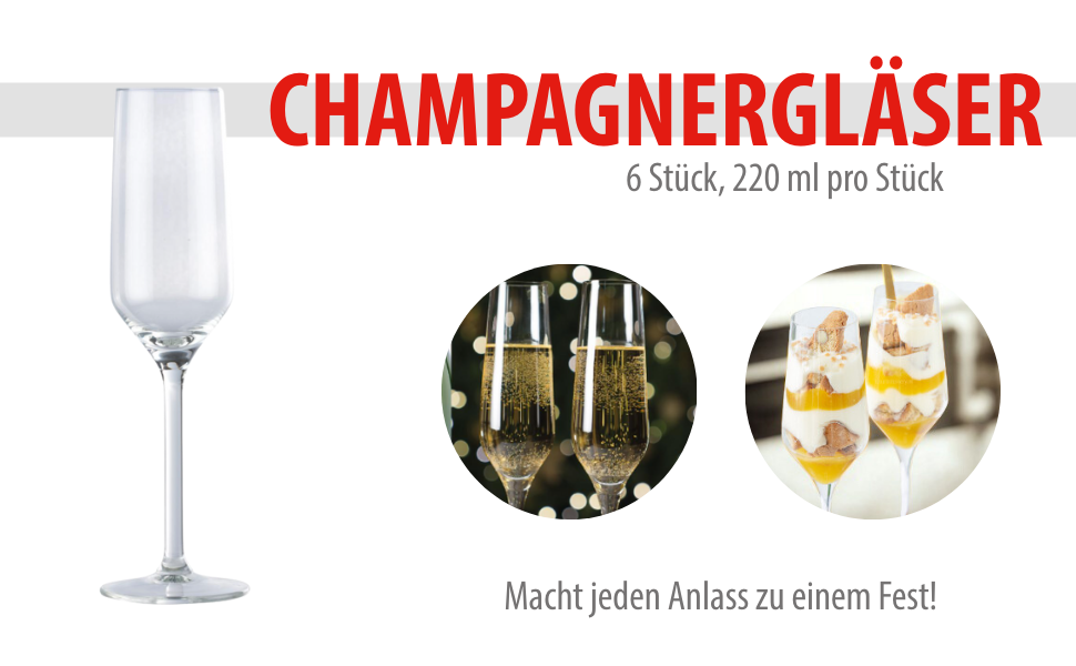 Набір келихів для шампанського Alpina - 6 штук, 220 мл, прозорі