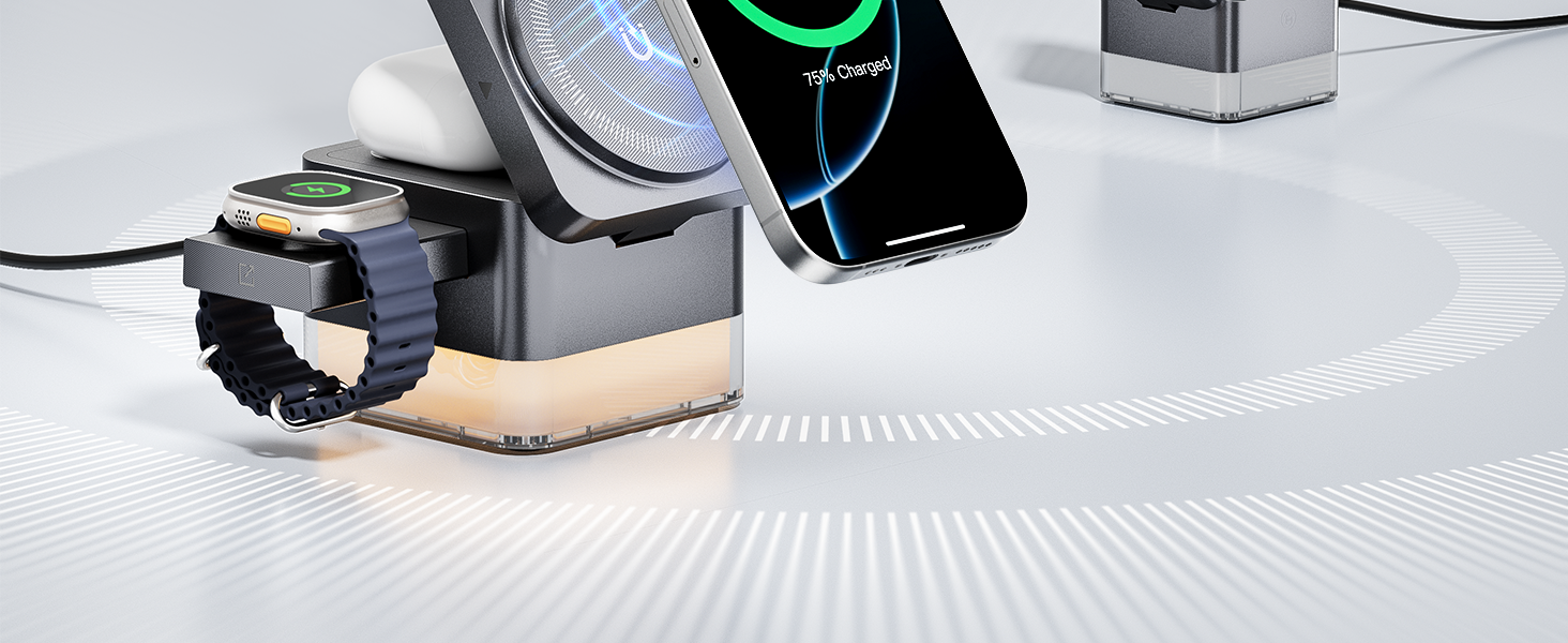 Зарядна станція 3-в-1 KPON для Apple Watch, iPhone та AirPods (Magsafe, сірий)