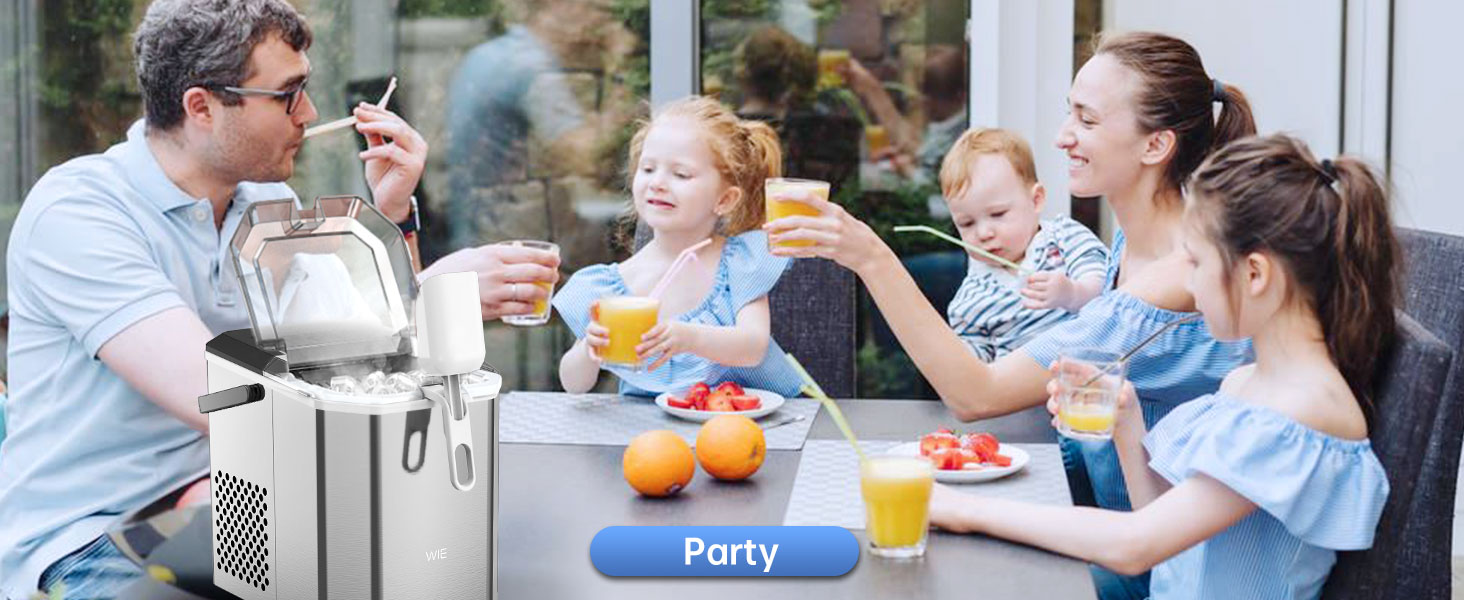 Машина для приготування льоду WIE 1.3 л з лопаткою, 9 кубиків за 6 хвилин, тиха, самоочисна, для кухні, офісу, бару, вечірки (срібна)