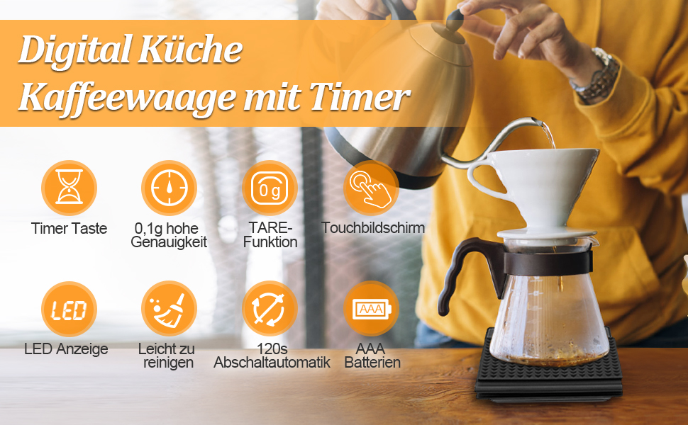 Електрична вага для кави з таймером, 0,1г/3кг, преміум-якість, для приготування еспресо, з LED-дисплеєм, чорна