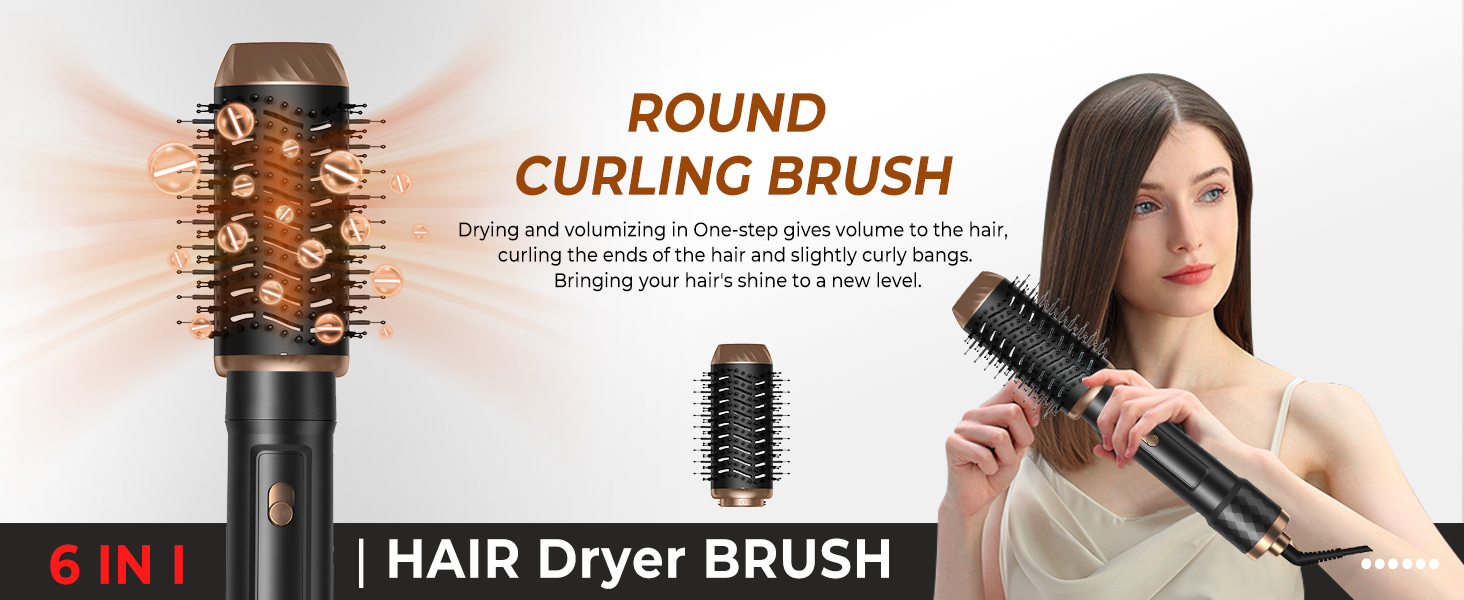 Набір для укладки волосся Pro Hairstyler 6 в 1: фен-щітка, стайлер, іонізація, 1000W, чорно-золотий