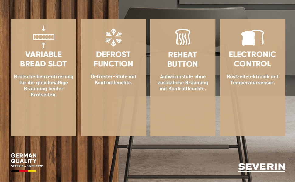 Тостер Severin AT 4321: компактний, 850 Вт, для тостів, розморожування та підігріву, чорний