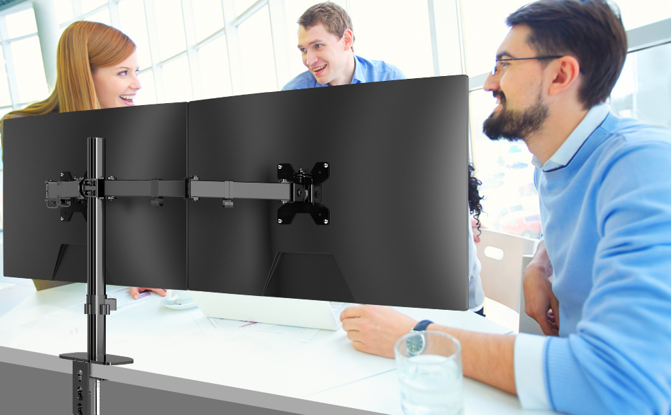 Підставка для монітора Pholiten: 2 монітори, 13-27 дюймів, до 10 кг, VESA 100x100mm, чорний