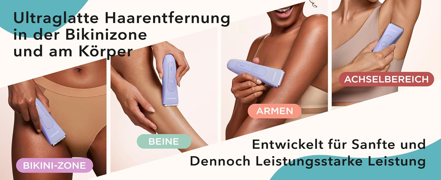 Електричний жіночий триммер для інтимної зони з 3 насадками та змінними керамічними лезами, фіолетовий