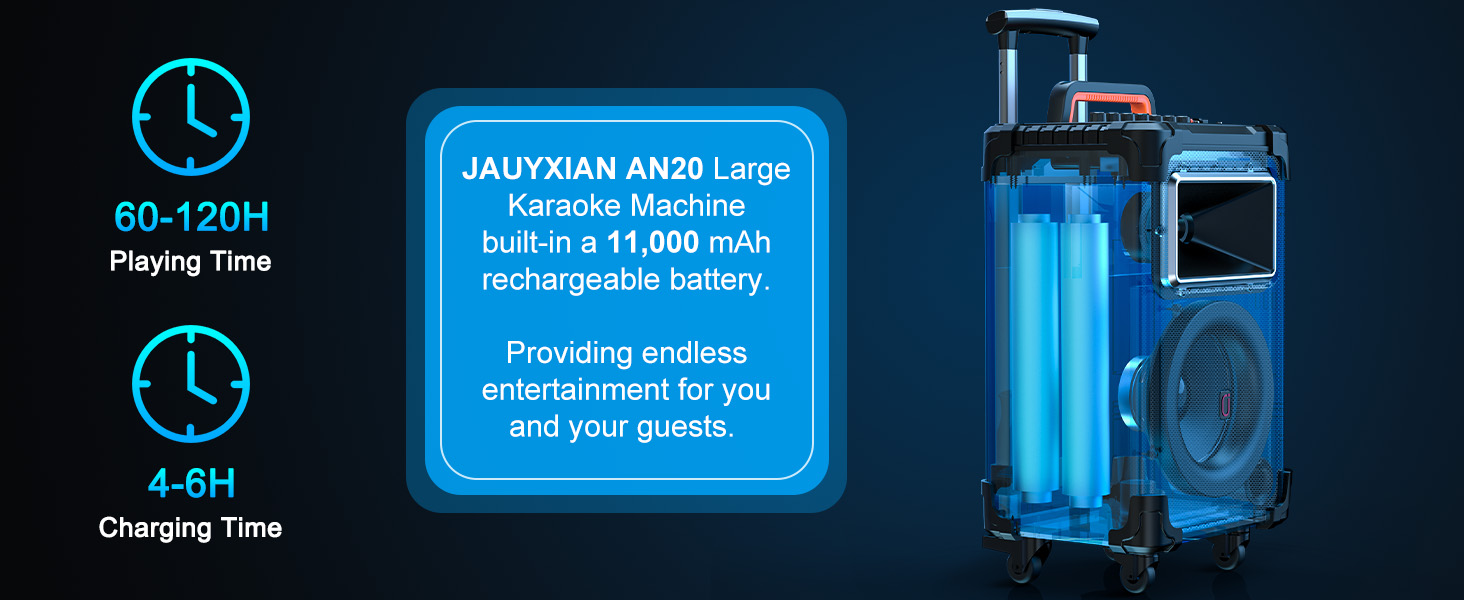 Караоке система JYX з 2 бездротовими мікрофонами, великим гучномовцем, Bluetooth, колесами та диско-світлом, сабвуфером PA, підтримкою TWS/USB/SD/AUX/Rec (Чорний)