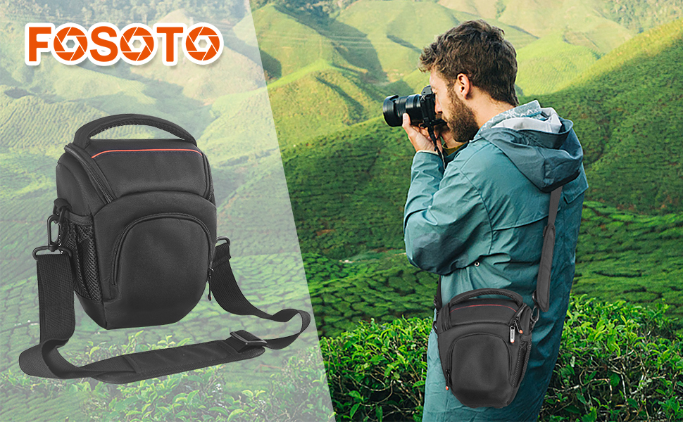 Чохол для камери FOSOTO DSLR/SLR з регульованим ременем та водонепроникним чохлом, сумісний з Canon, Sony, Nikon, Fuji (Чорний)