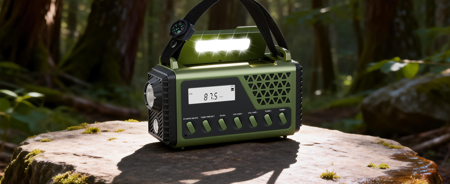 Сонячне радіо на ручку з Bluetooth, AM/FM/SW аварійне радіо з Powerbank 10000mAh, радіо на батарейках з SOS-сигналом, компас, LED-ліхтарик, лампа для читання, для відключення електроенергії, виживання, кемпінгу