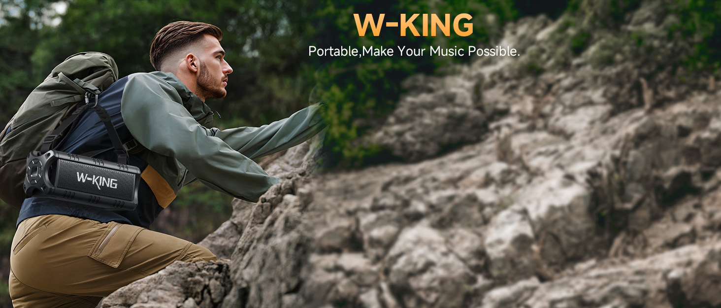 W-KING Bluetooth колонки: портативна, водонепроникна (IPX6), 60W, 24 години роботи, TF карта, USB, AUX, чорний