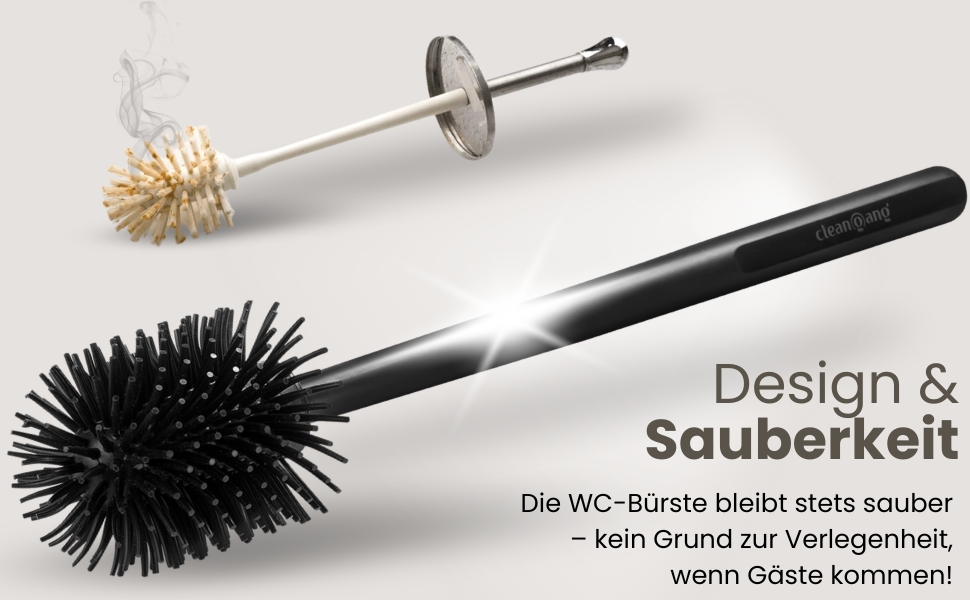 Набір для туалету Cleangang®: щітка для унітазу з тримачем, чорний силікон, швидке висихання, сучасний дизайн
