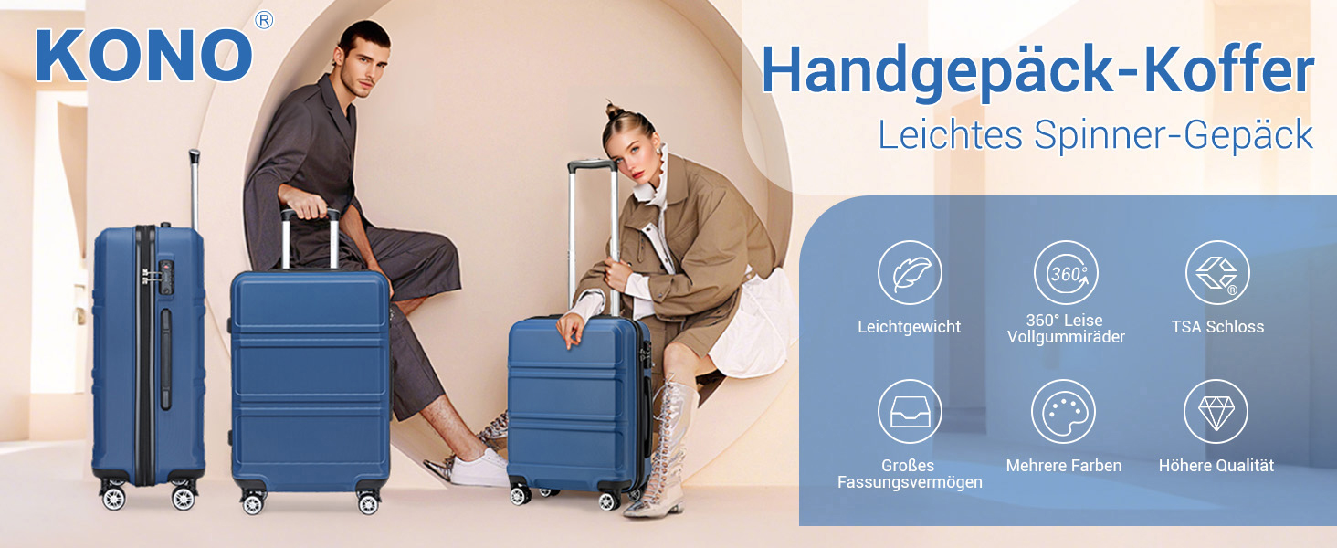 KONO Валіза-Тролей XL (74 см) з ABS+PC, 4 колеса, TSA-замок, для подорожей, бізнесу та сімейного відпочинку, темно-синій