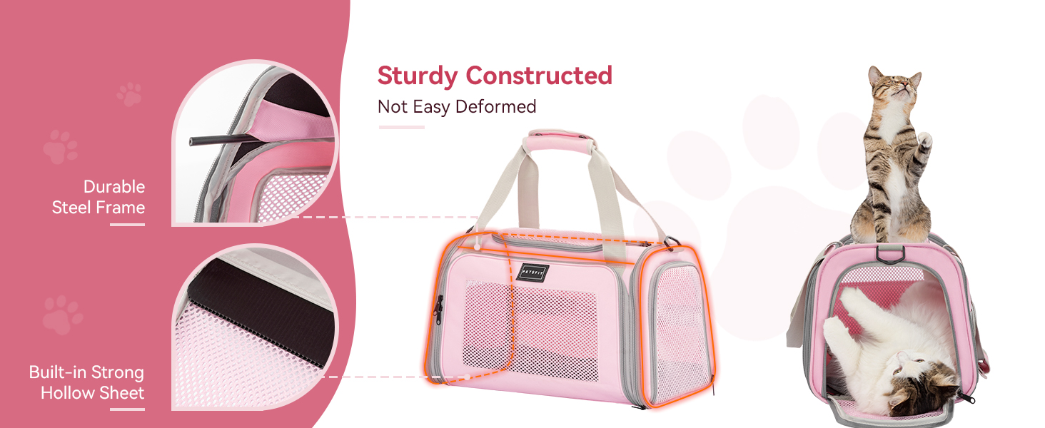 Транспортна переноска для котів та маленьких собак Petfit, рожева, L, з ремінним кріпленням та розкладною матрацом
