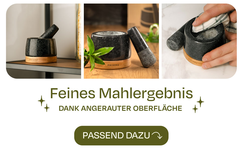 Гранітний ступка з толуштою (маленька) - для дрібного помелу - з підставкою з екологічної деревини FSC® - легко миється