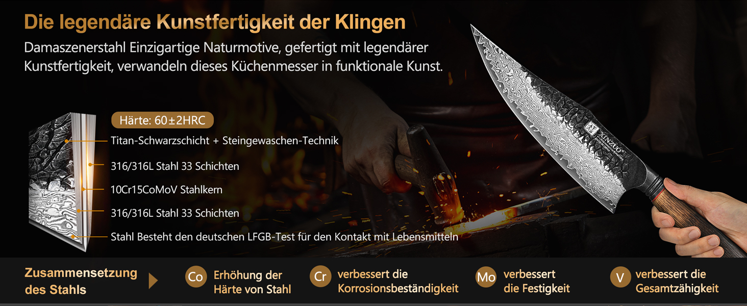 Ніж кухарський XINZUO 21.9 см з дамаської сталі, 67 шарів, професійний, з ергономічною ручкою з білої бука, серія Mo