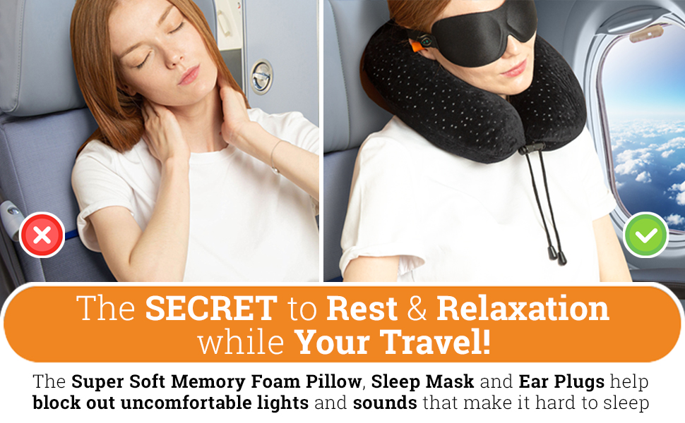 Подушка для подорожей AERIS з ефектом пам'яті (Memory Foam) з плюшевим велюровим чохлом та сумкою для транспортування — ергономічна подушка для шиї в літак, авто, поїзд